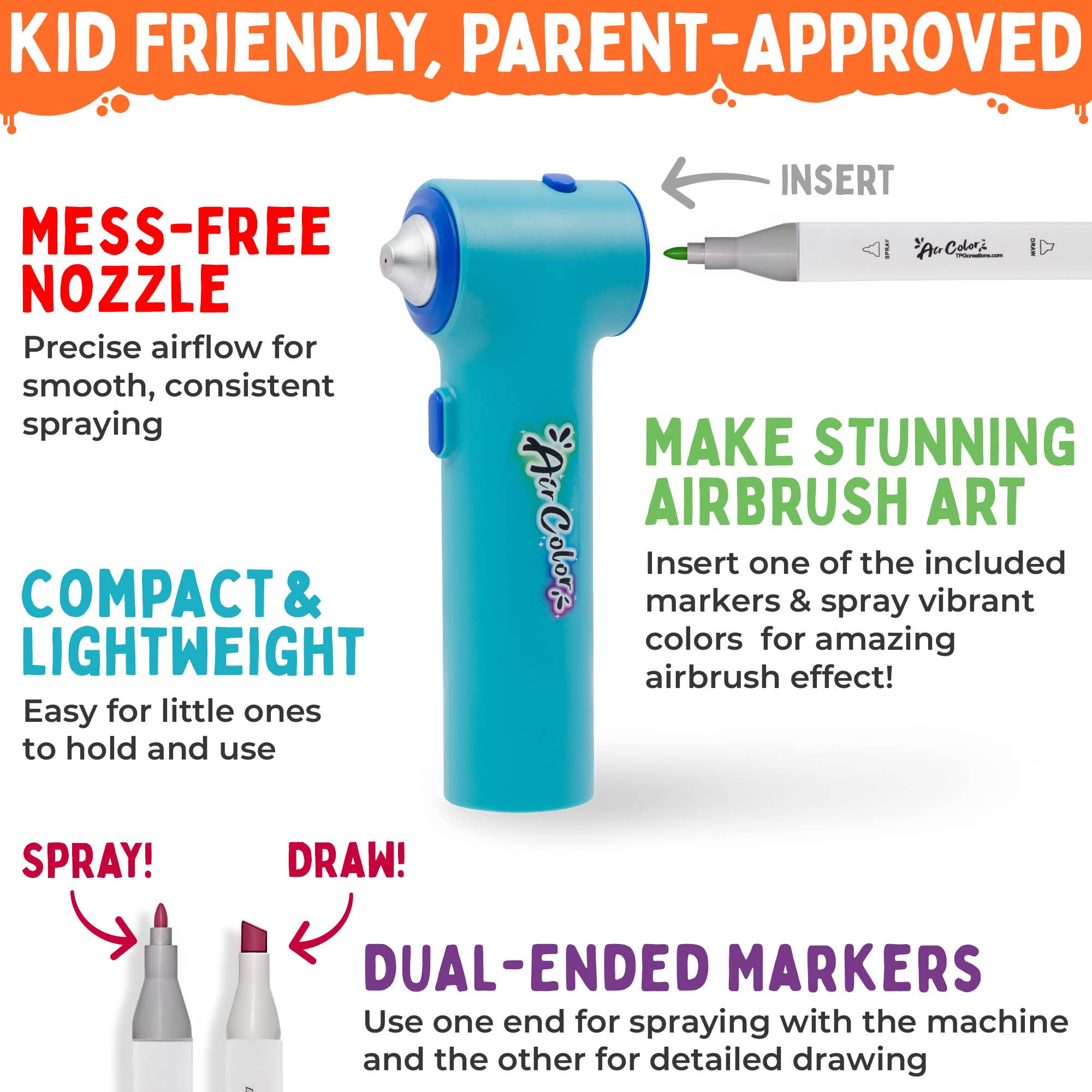 Aircolor Airbrush Kit (includes Markers & Stencils) TPG-490
