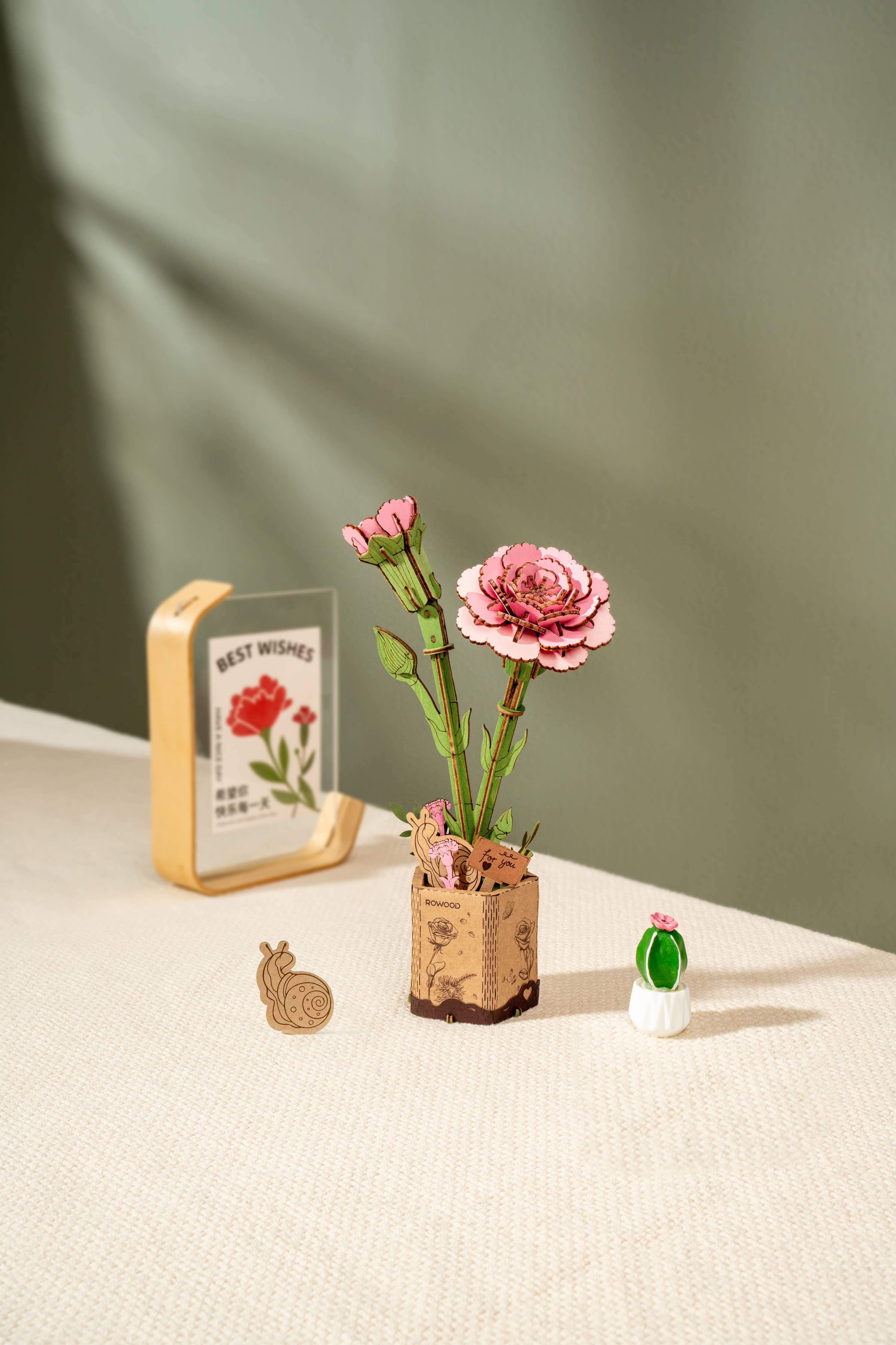 3D Wooden Flower Puzzle: Pink Carnation - A Child's Delight
