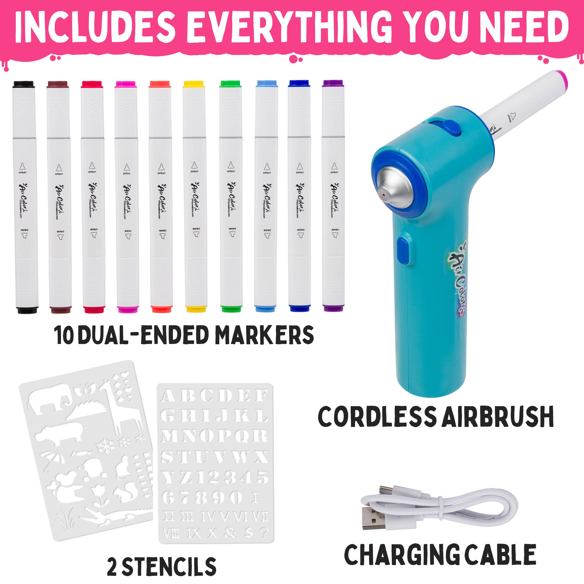 Aircolor Airbrush Kit (includes Markers & Stencils) TPG-490