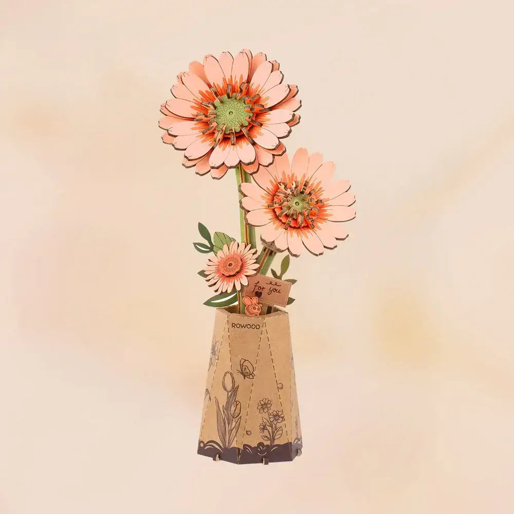 3D Wooden Flower Puzzles: Orange Gerbera Daisy - A Child's Delight