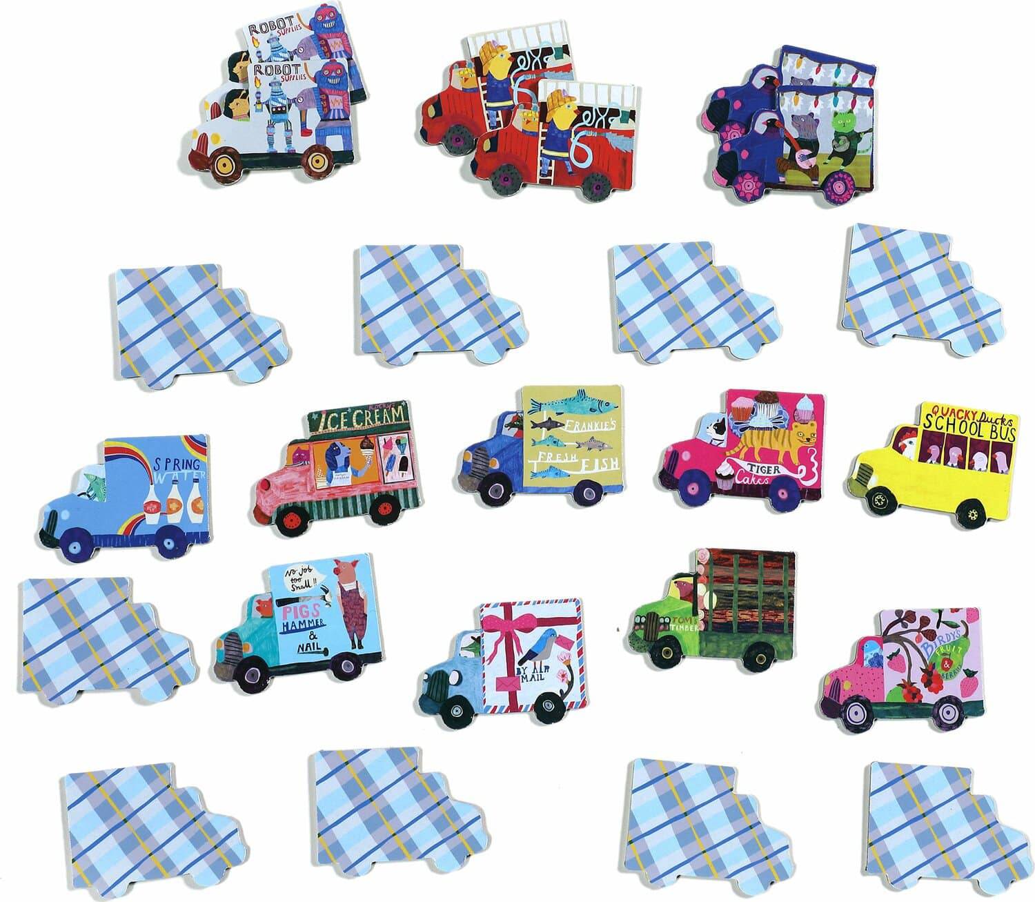 Trucks and A Bus Memory Matching Game - A Child's Delight
