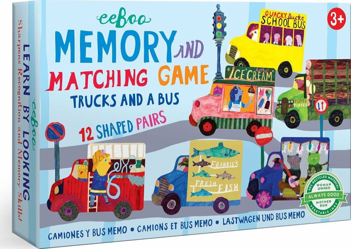 Trucks and A Bus Memory Matching Game - A Child's Delight