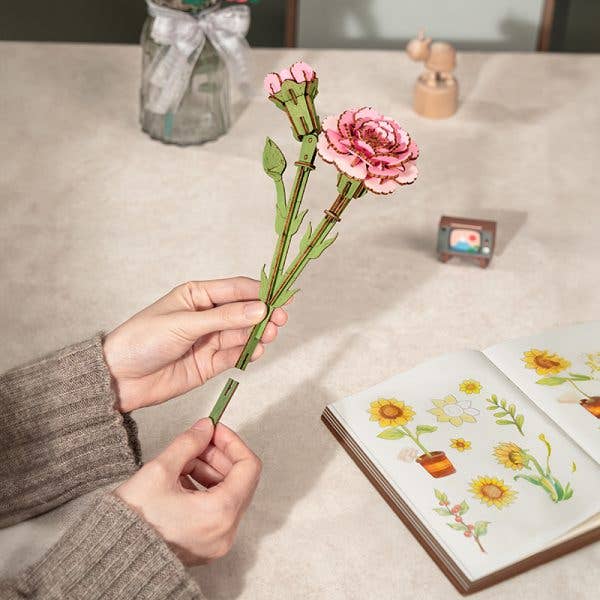3D Wooden Flower Puzzle: Pink Carnation - A Child's Delight