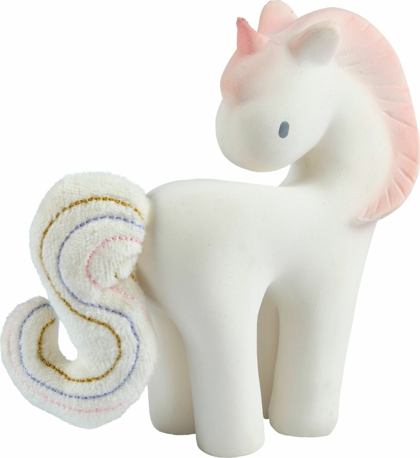 Cotton Candy Unicorn Natural Organic Rubber Rattle With Crinkle Tail