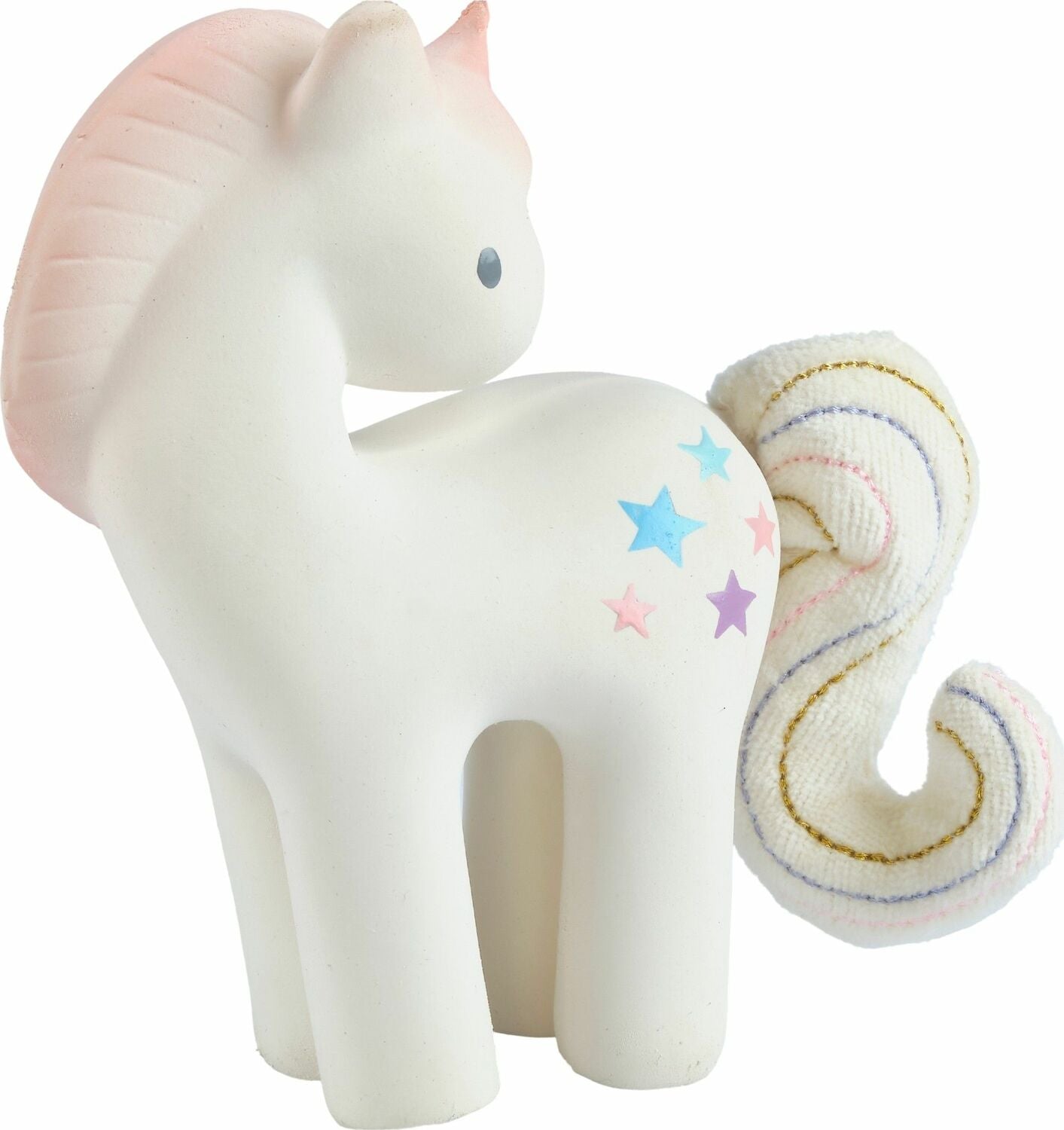 Cotton Candy Unicorn Natural Organic Rubber Rattle With Crinkle Tail