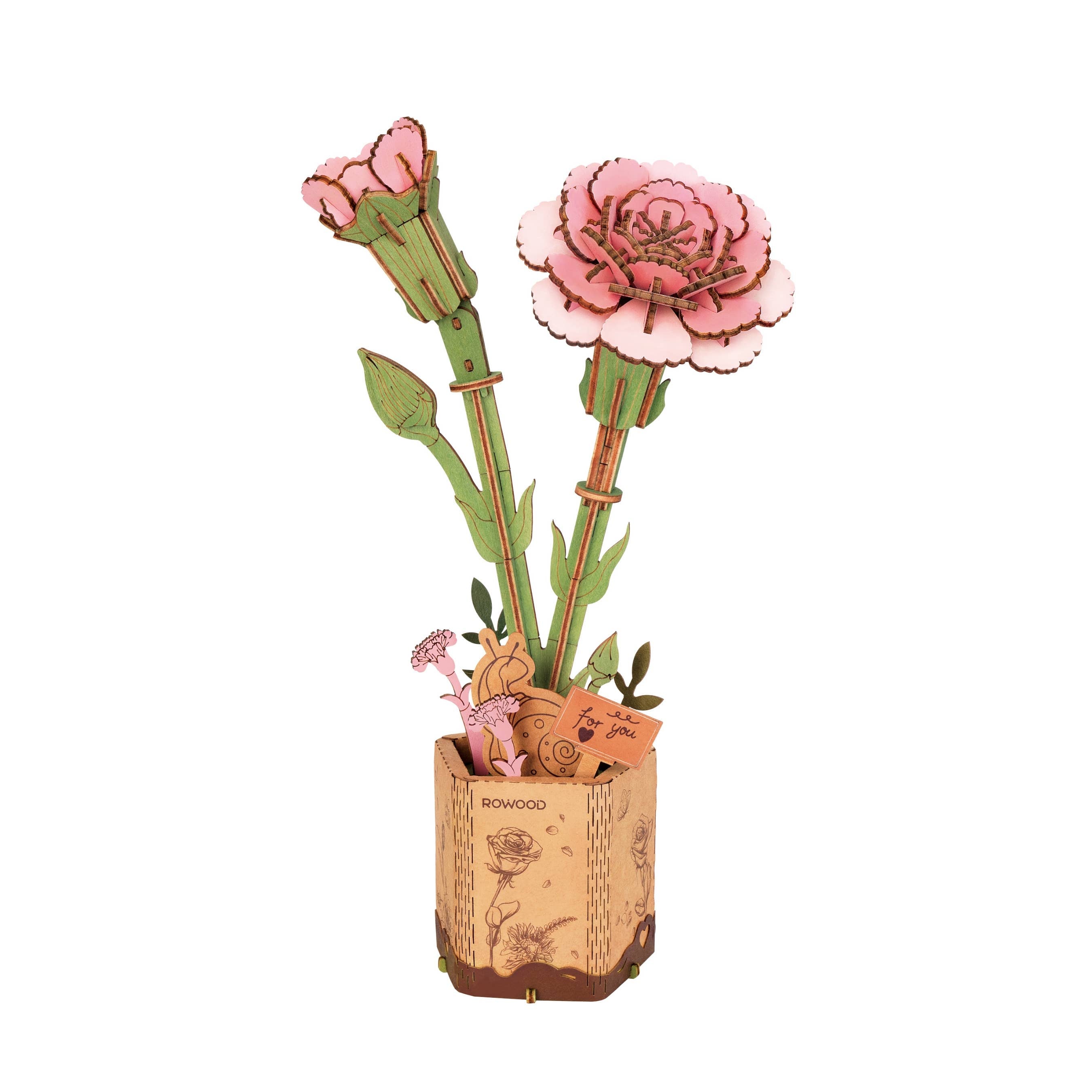 3D Wooden Flower Puzzle: Pink Carnation - A Child's Delight