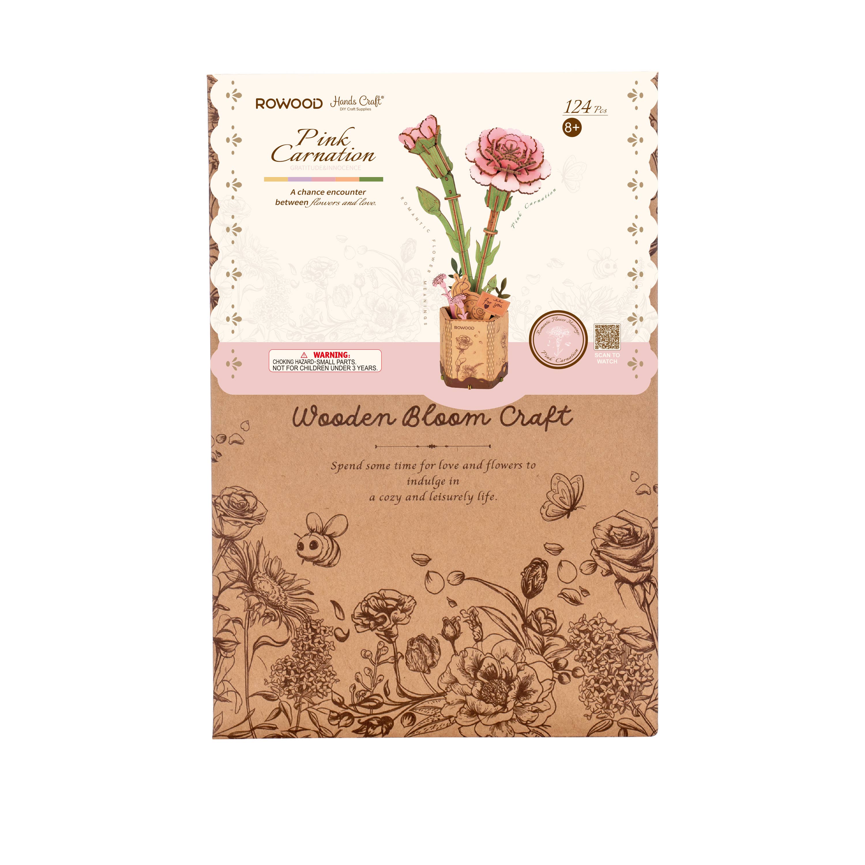 3D Wooden Flower Puzzle: Pink Carnation - A Child's Delight