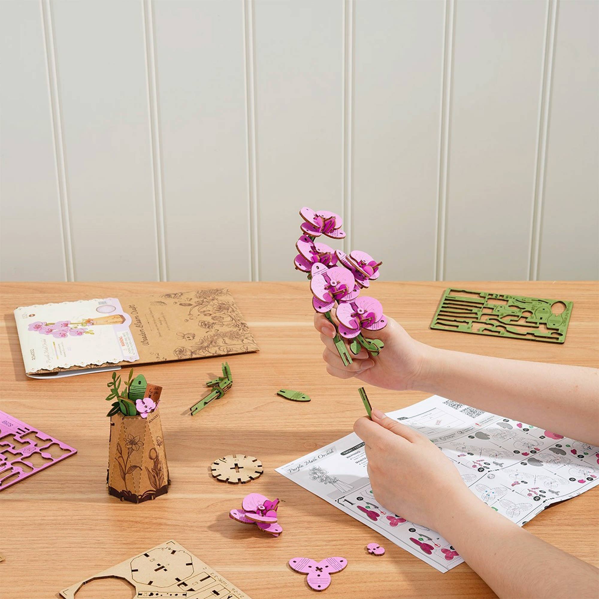 3D Wooden Flower Puzzle: Purple Moth Orchid - A Child's Delight