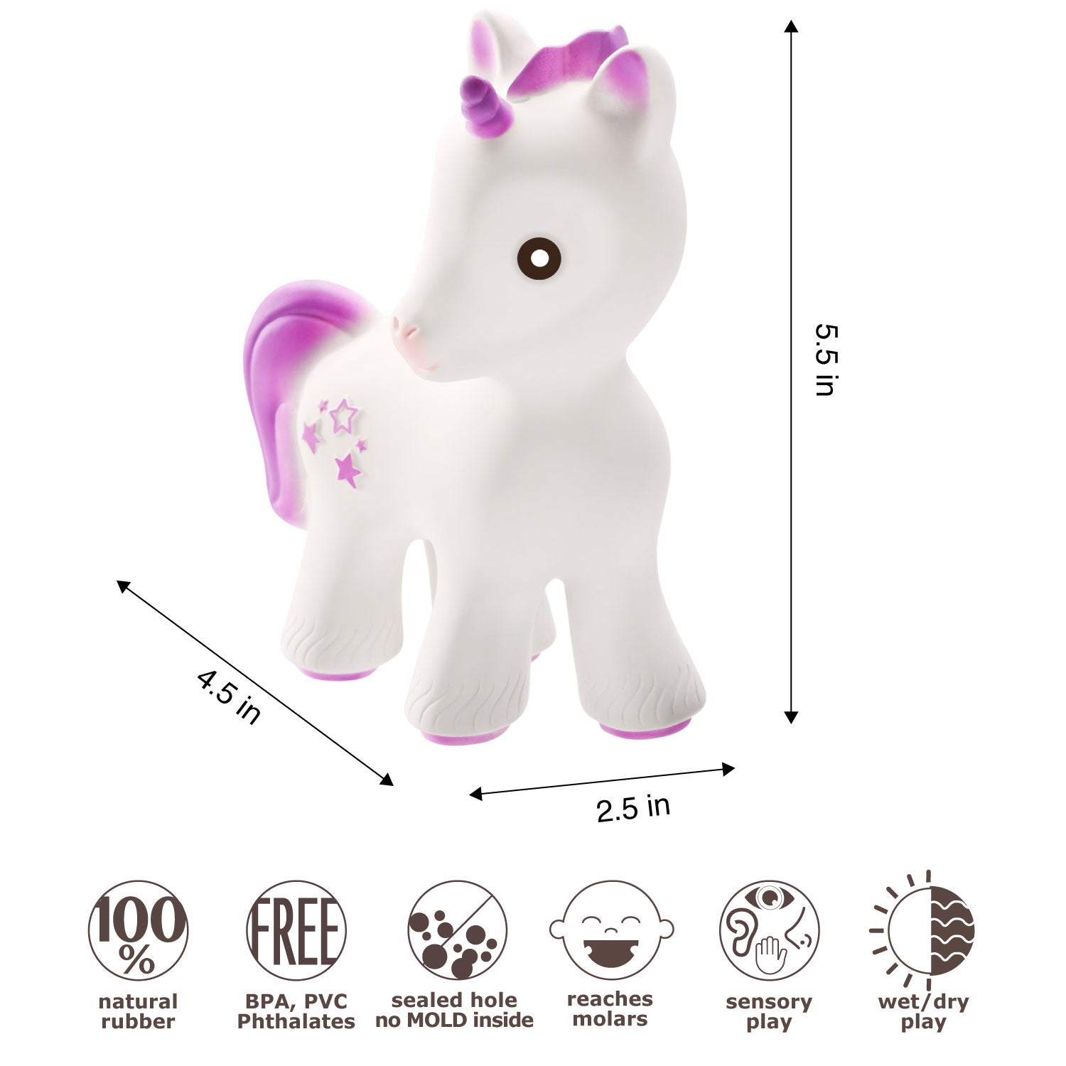 Mira the Unicorn (Lavender) Natural Rubber Teething Toy by CaaOcho - A Child's Delight