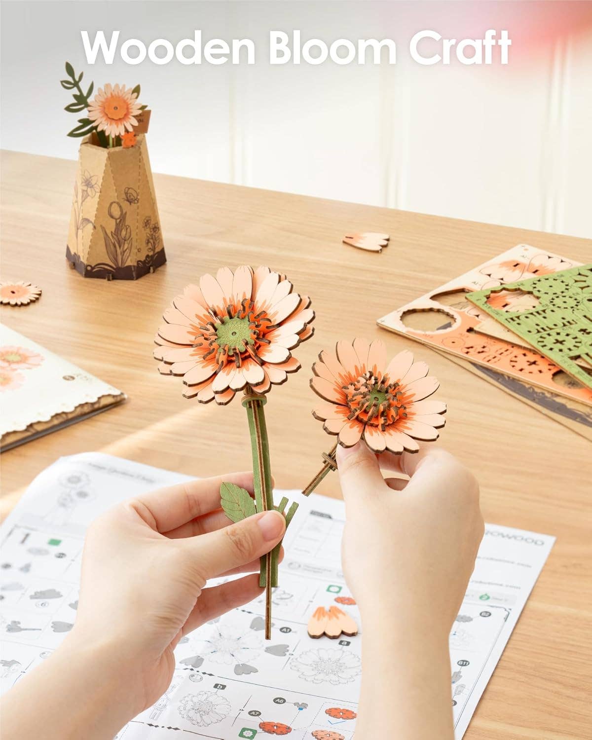 3D Wooden Flower Puzzles: Orange Gerbera Daisy - A Child's Delight
