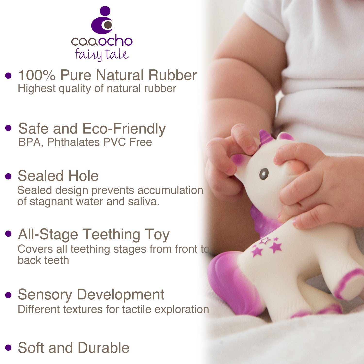 Mira the Unicorn (Lavender) Natural Rubber Teething Toy by CaaOcho