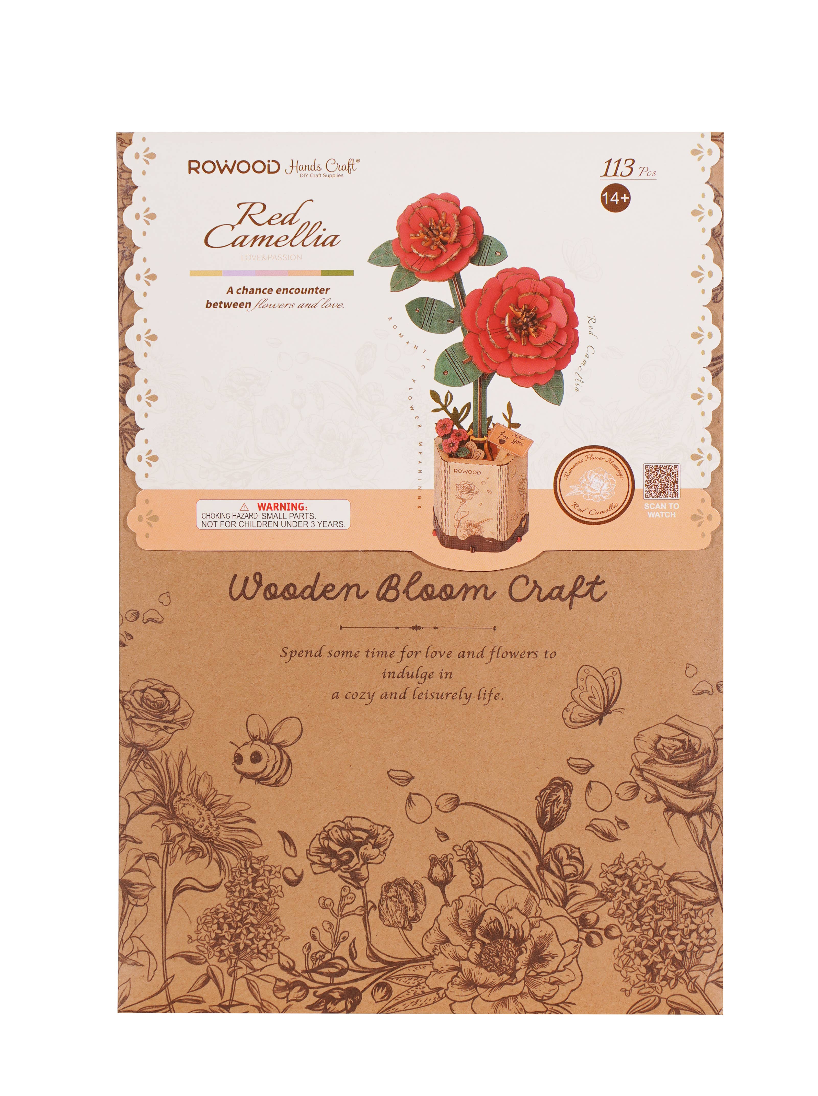 3D Wooden Flower Puzzle: Red Camellia - A Child's Delight