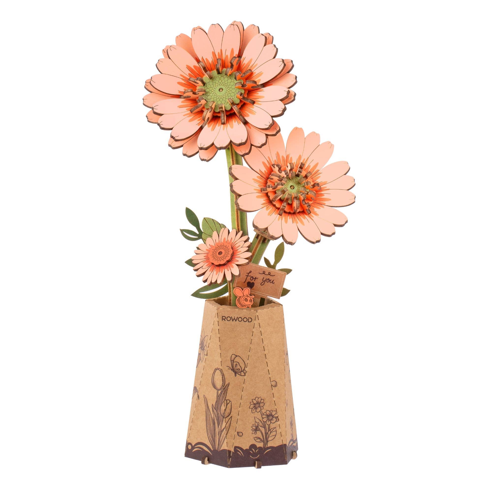 3D Wooden Flower Puzzles: Orange Gerbera Daisy - A Child's Delight