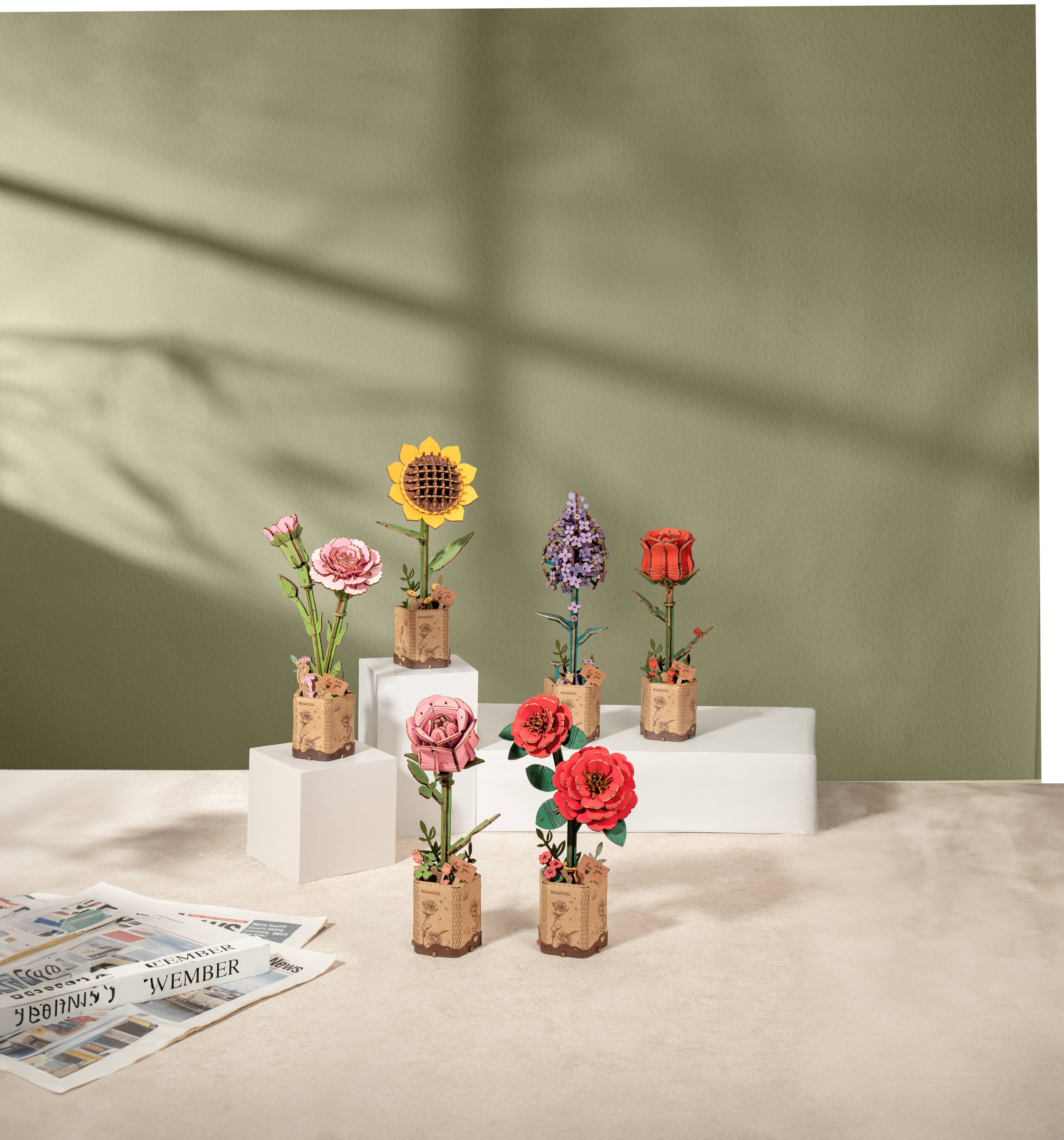 3D Wooden Flower Puzzle: Red Camellia - A Child's Delight