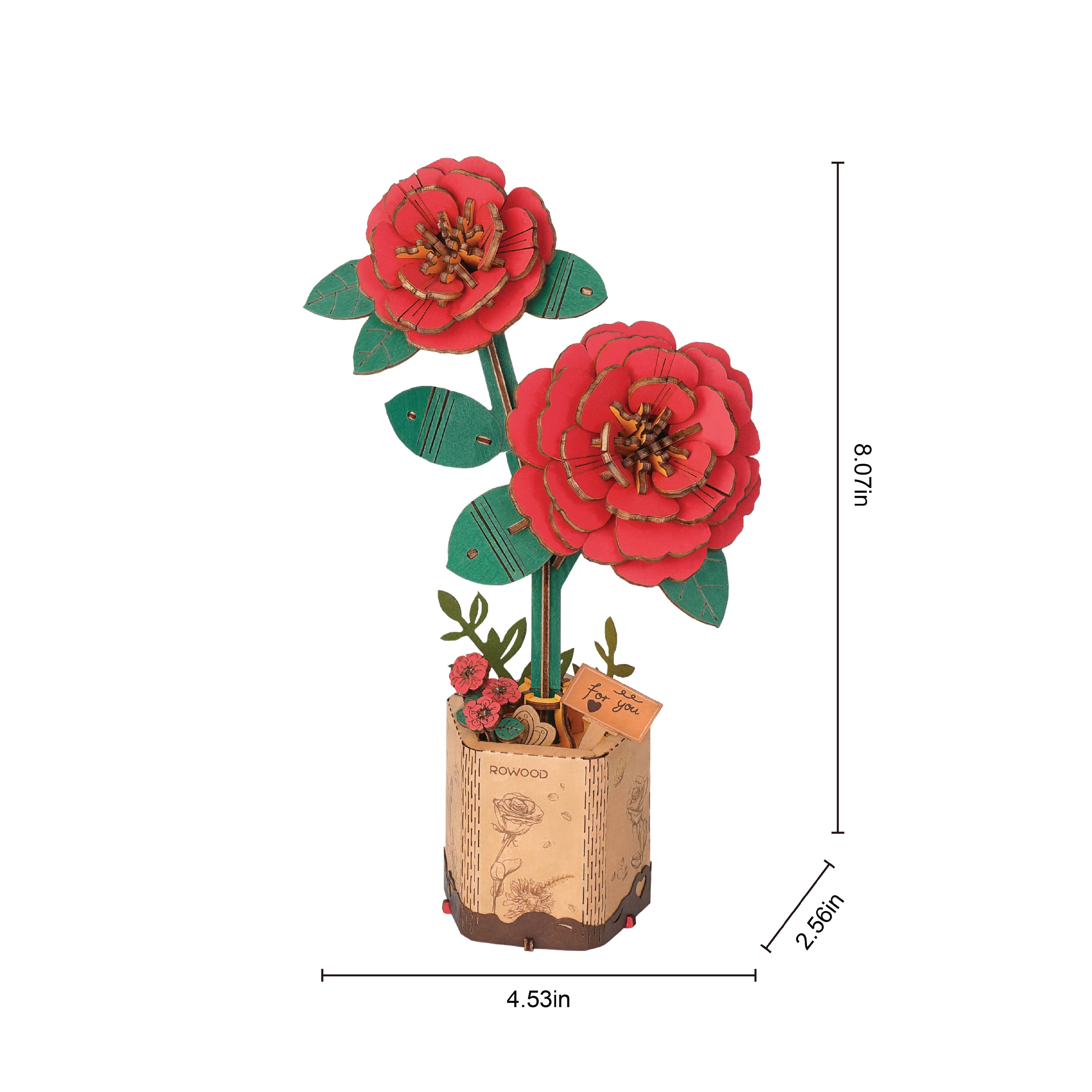 3D Wooden Flower Puzzle: Red Camellia - A Child's Delight