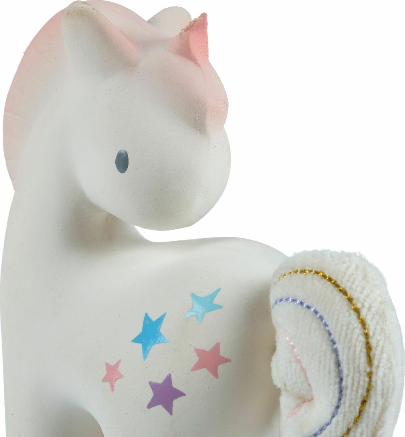 Cotton Candy Unicorn Natural Organic Rubber Rattle With Crinkle Tail